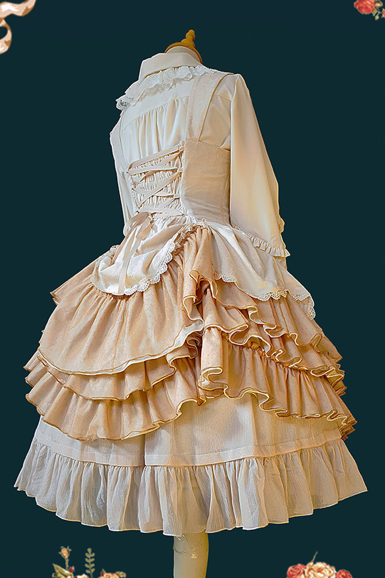 Waltz Triple-Layered Ruffle Stitching Lace Sweet Lolita Dress 2 Colors