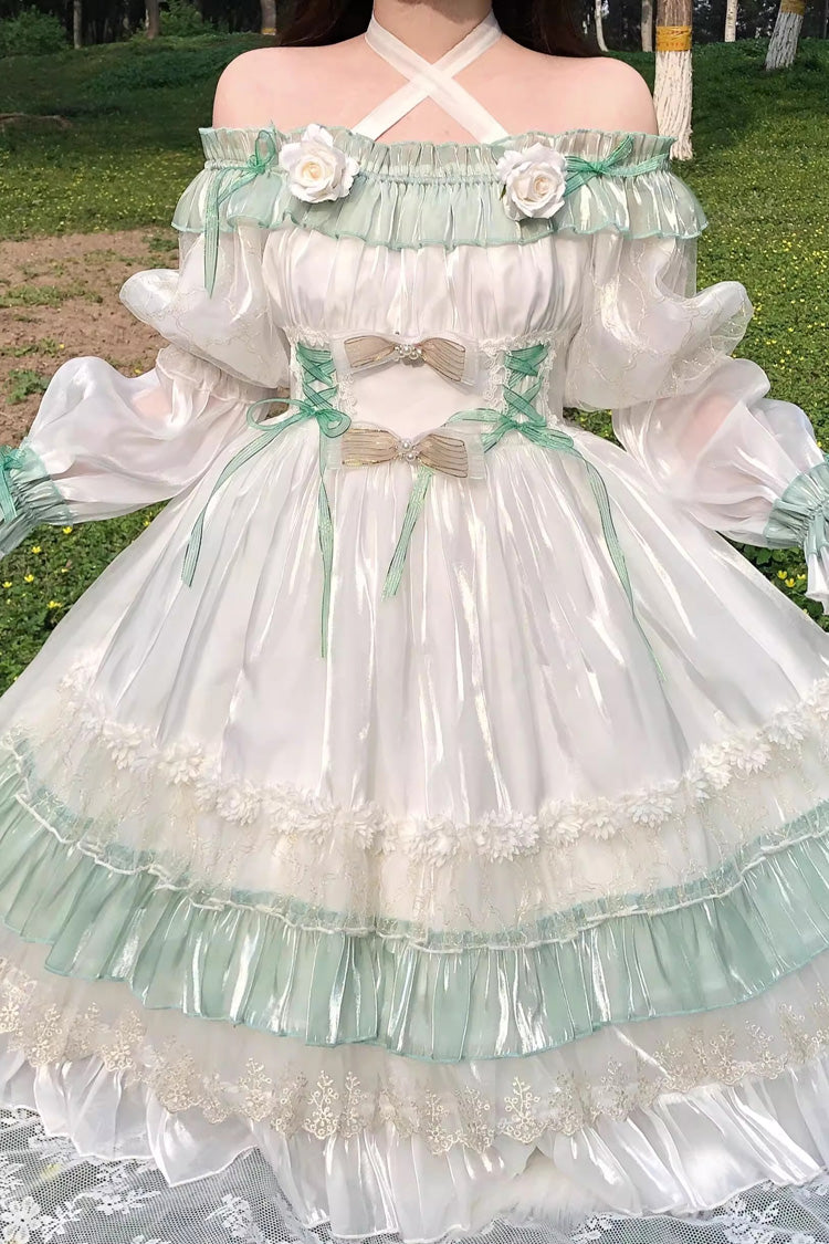 Green Spring of Boliya Long Sleeves Multi-Layered Ruffle Bowknot Lace Lace-Up Sweet Princess Lolita Dress