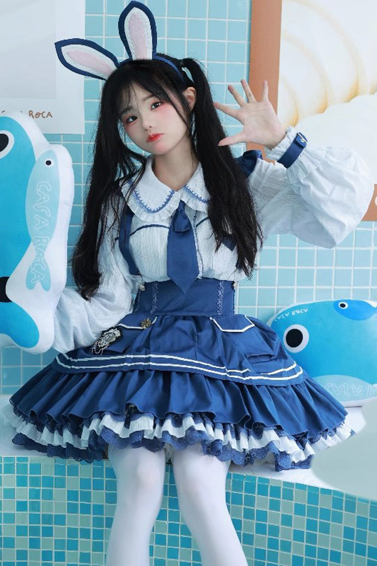 Officer Rabbit Multi-layer Ruffle Sweet Lolita Strap Dress 4 Colors