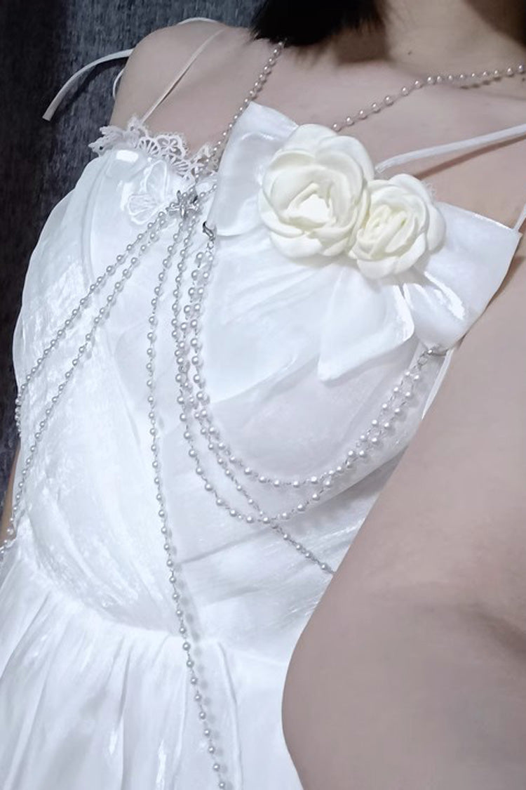 White Moonlight Chiffon Backless Bowknot Asymmetric Sweet Lolita Jsk Dress