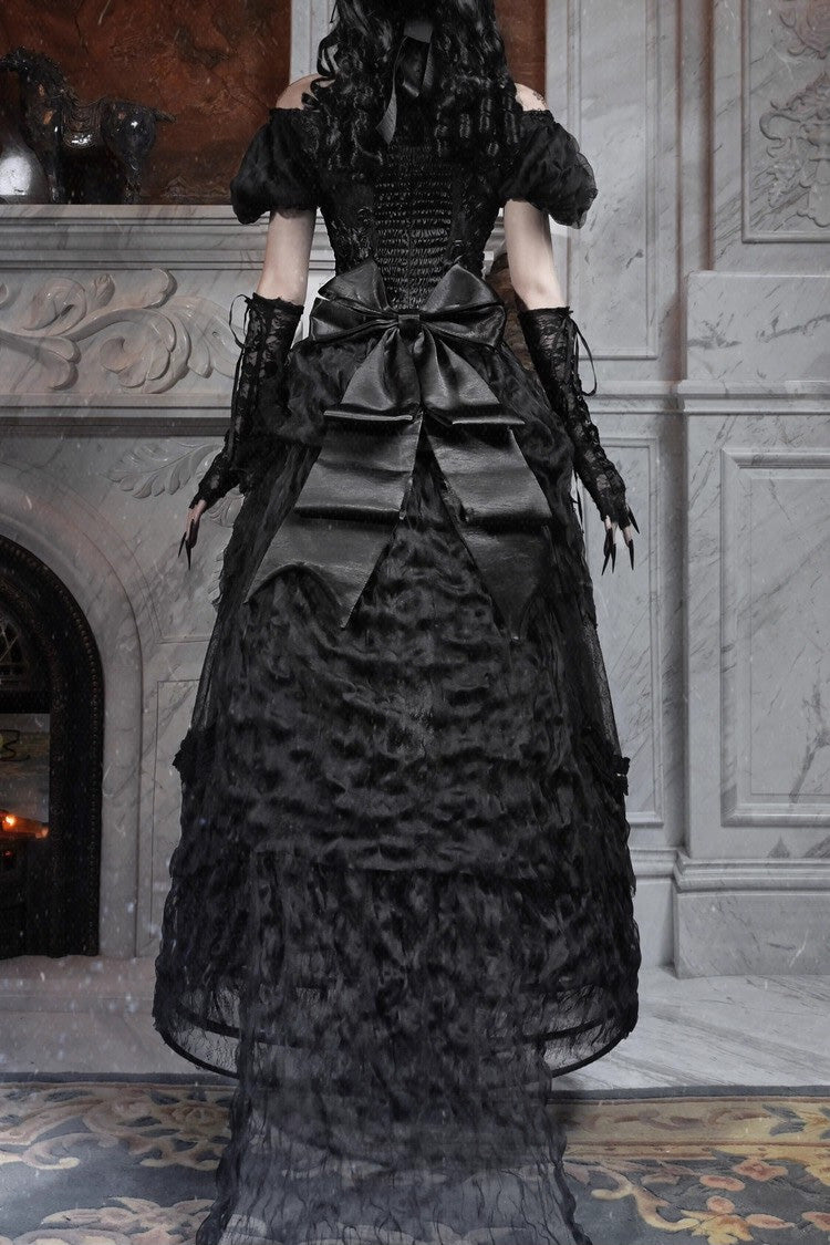 Black Cupid's Magic Box Basel French Ruffle Embroidery Bowknot Lace Gothic Elegant Lolita Long Skirt