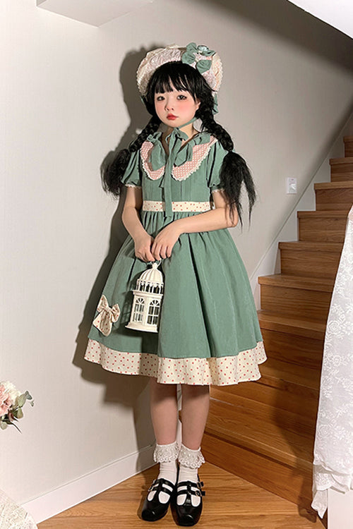 Green Peter Pan Collar Bowknot Short Sleeves Sweet Lolita OP Dress