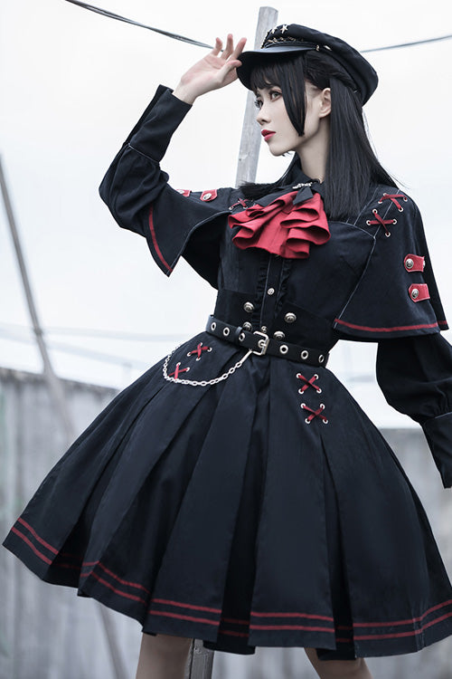 Black Punishment Execution Officer Series Military Style Shirt and Skirt Set Gothic Lolita Dress