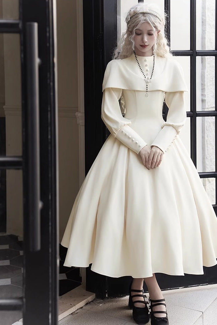 Ivory Thirteenth Evening Long Sleeves Slim Gothic Elegant Lolita Dress
