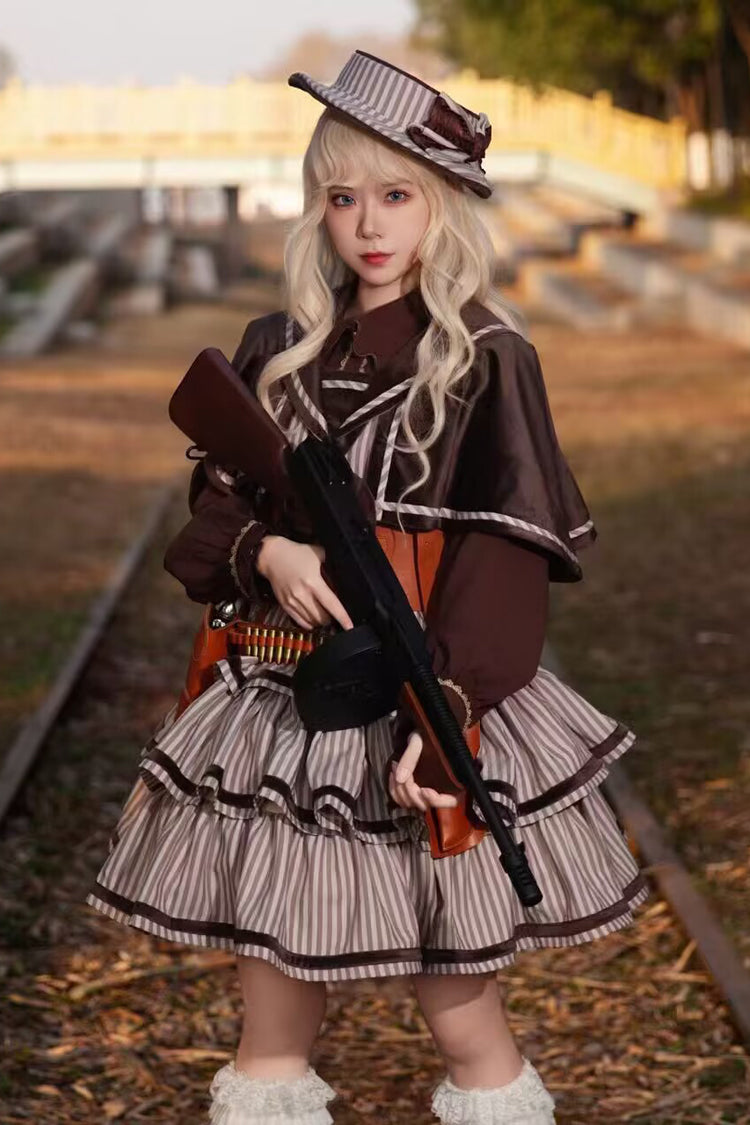From Afar Sleeveless Triple-Layered Stripe Print Bowknot Sweet College Style Lolita Dress 2 Colors