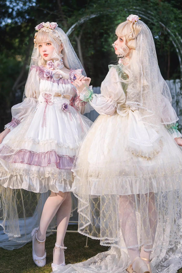 Purple Spring of Boliya Long Sleeves Multi-Layered Ruffle Bowknot Lace Lace-Up Sweet Princess Lolita Dress