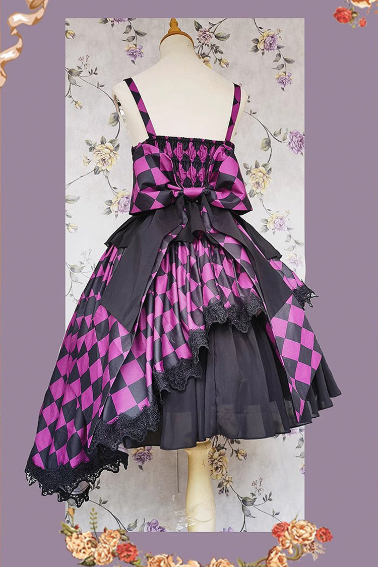 Multi-Color Triple-Layered Print Bowknot Lace Asymmetric Classic Vintage Lolita Dress 5 Colors