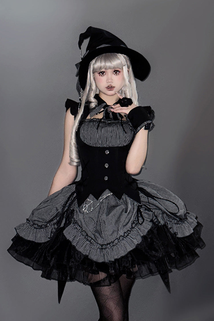 Grey Potions Sleeveless Triple-Layered Ruffle Bowknot Lace Gothic Lolita Dress 2 Colors