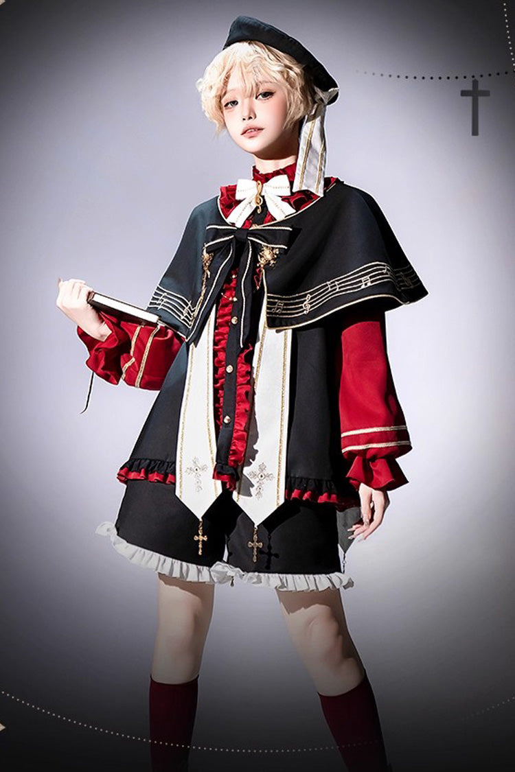 Black/Red The Choir of The Church Ouji Fashion Gothic Prince Lolita Set (Younger Brother Version)