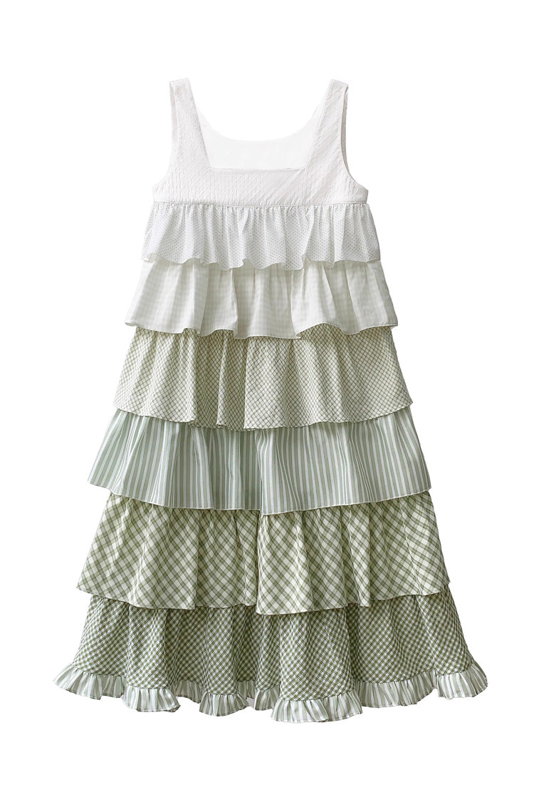 Green Go To The Forest Multi-Layered Print Ruffle Holiday Sweet Lolita Jsk Dress