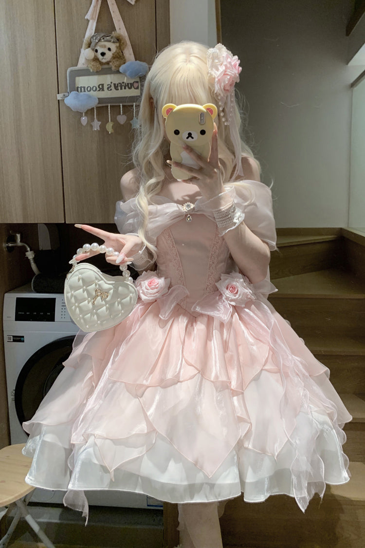 Heartbeat Off Shoulder Multi-Layered Ruffle Bowknot Lace Princess Gorgeous Dream Sweet Lolita Dress 2 Colors