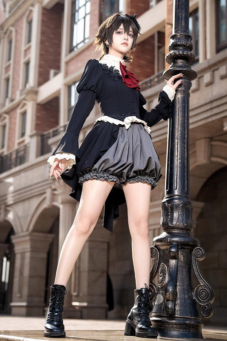 Black Eternal Night Feast Long Sleeves Gothic Prince Handsome Ouji Lolita Tailcoat Top and Shorts Set