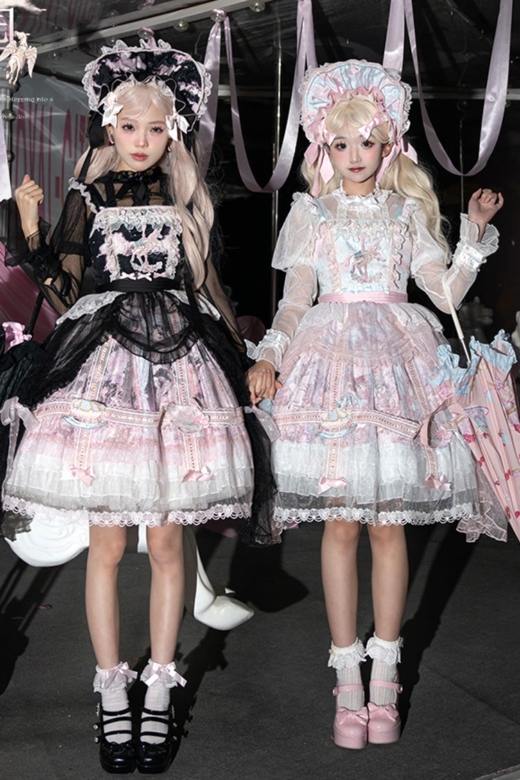 Pink/Blue Pegasus Park Multi-Layered Print Ruffle Bowknot Lace Sweet Gorgeous Lolita Jsk Dress