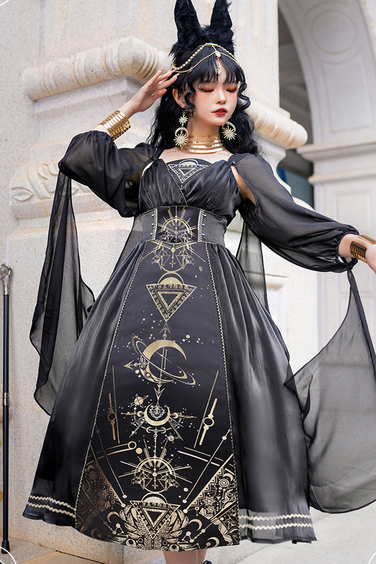 Black Nightmare of Horus Print Ruffle Hot Stamping Gothic Gorgeous Lolita Jsk Short Dress