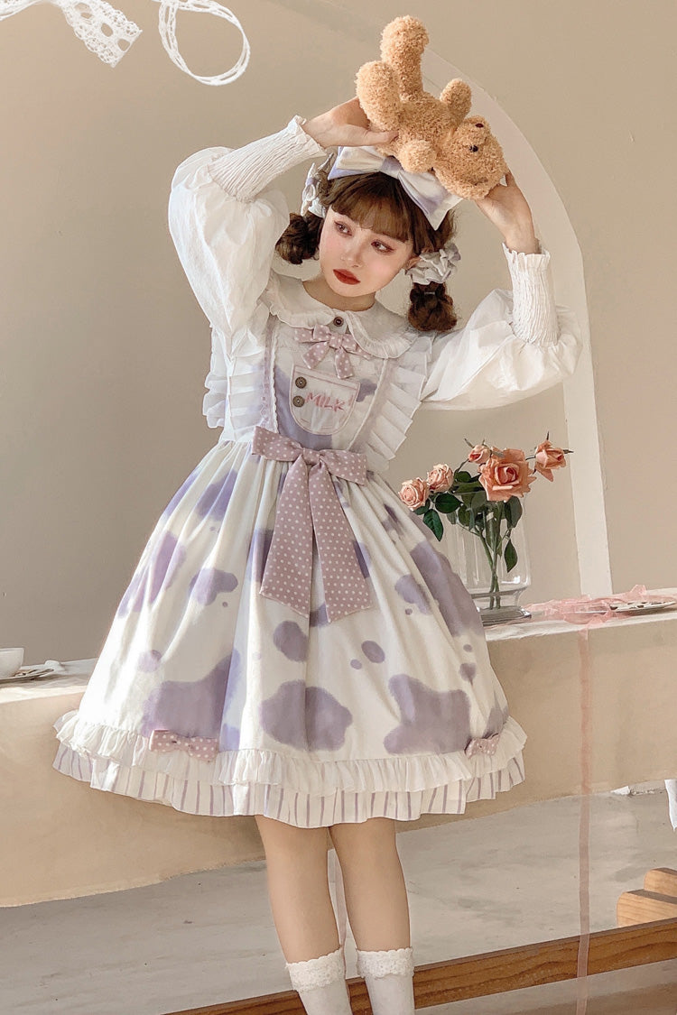 Milk Cow Print Ruffle Bowknot Sweet Lolita Jsk Dress 5 Colors