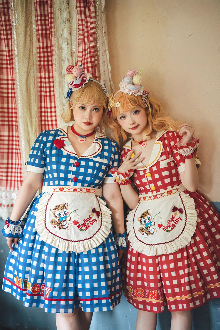 Sweetheart Cat Short Sleeves Print Embroidery Sweet Lolita Dress 3 Colors