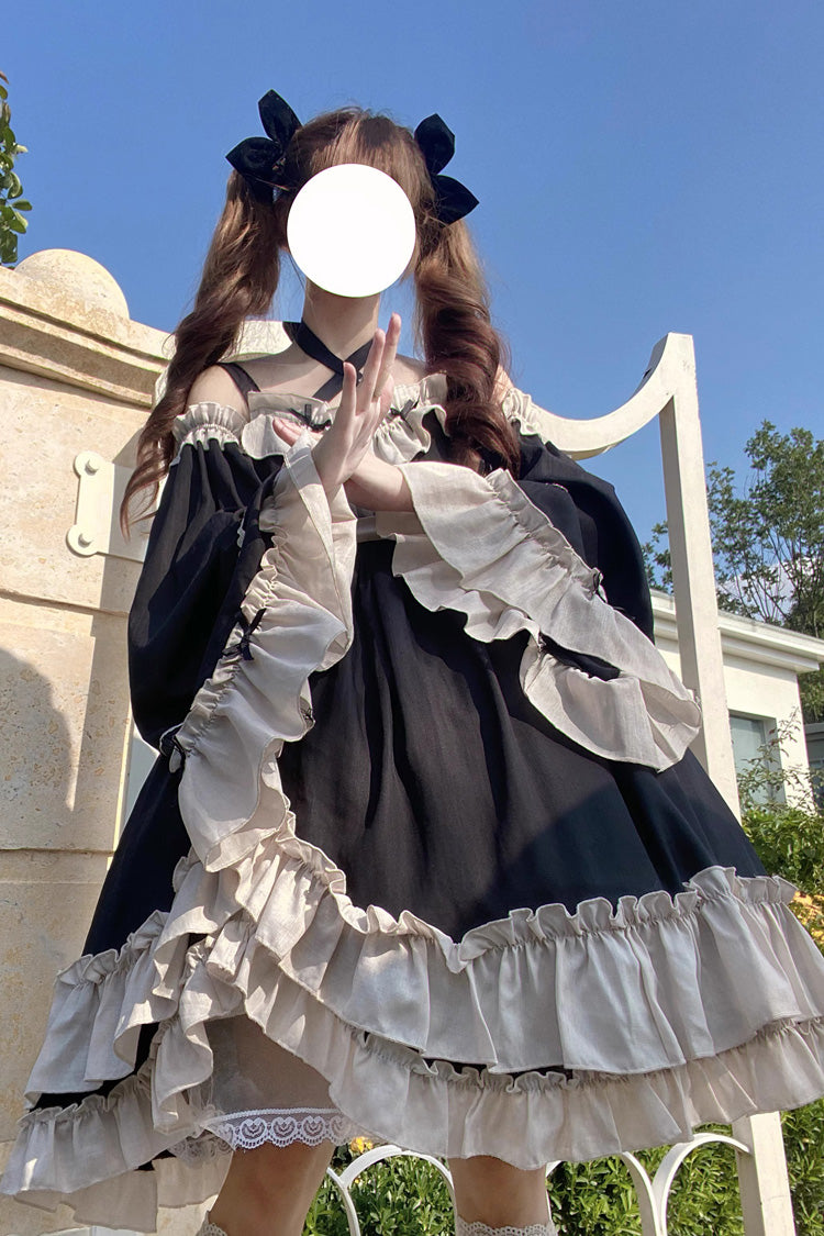 Black Monet Estate Sleeveless High Waisted Ruffle Bowknot Asymmetric Gothic Lolita Jsk Dress