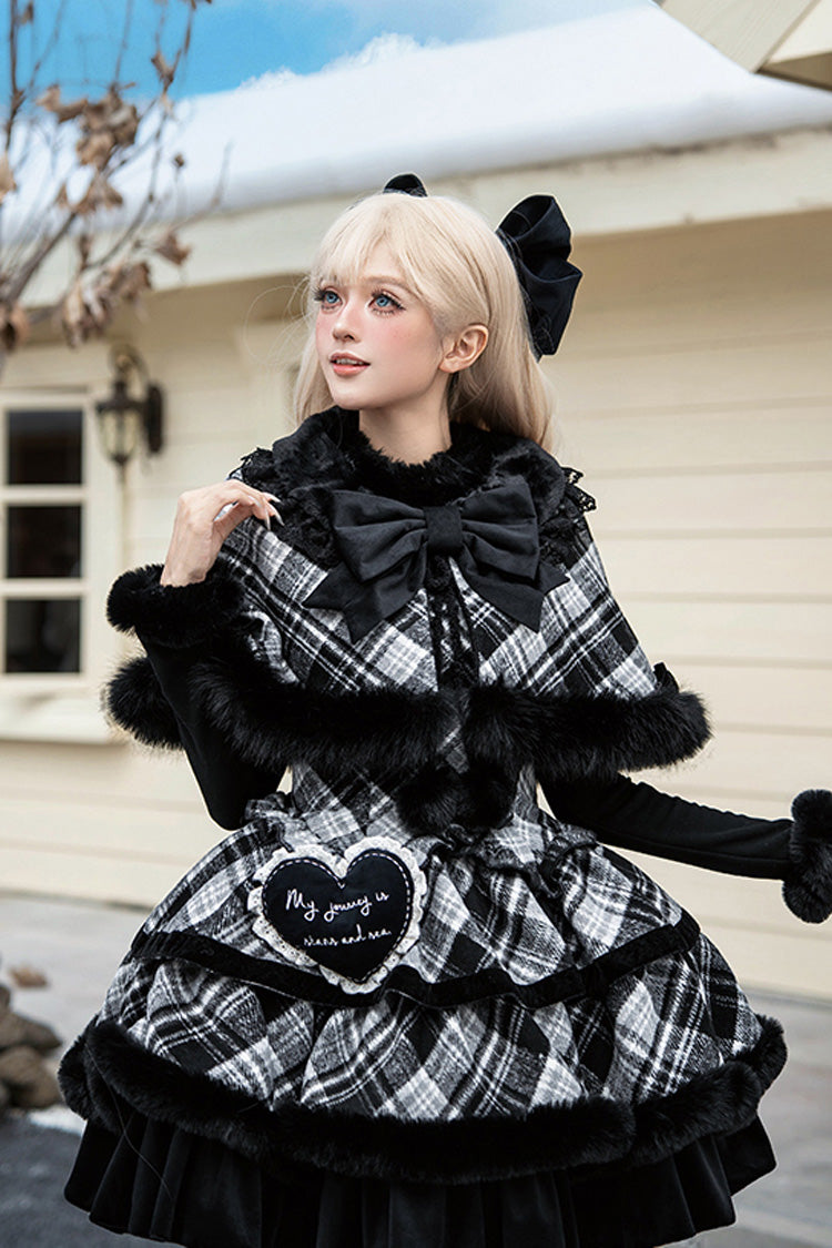 Letters & Poems · Snowy Night Serenade Triple-Layered Print Ruffle Bowknot Sweet Lolita Jsk Dress Set 2 Colors