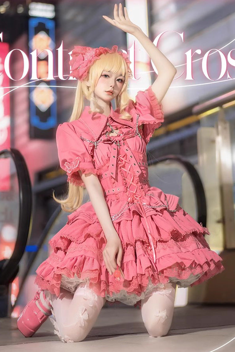 Covenant Cross Sleeveless Triple-Layered Ruffle Bowknot Lace-Up Gothic Lolita Jsk Dress 6 Colors