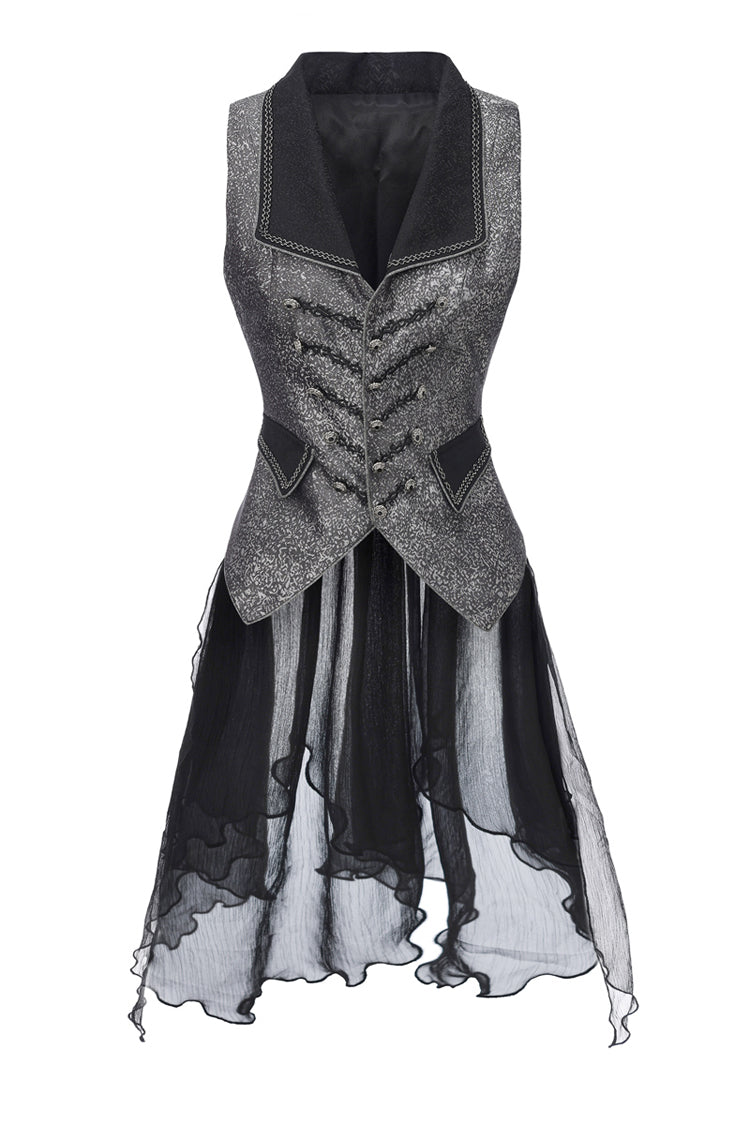 Silver Eternal Dislocated Boundary Sleeveless Lace Slim Gothic Elegant Prince Handsome Lolita Long Coat