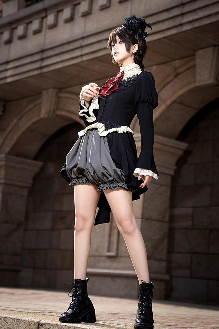 Black Eternal Night Feast Long Sleeves Gothic Prince Handsome Ouji Lolita Tailcoat Top and Shorts Set