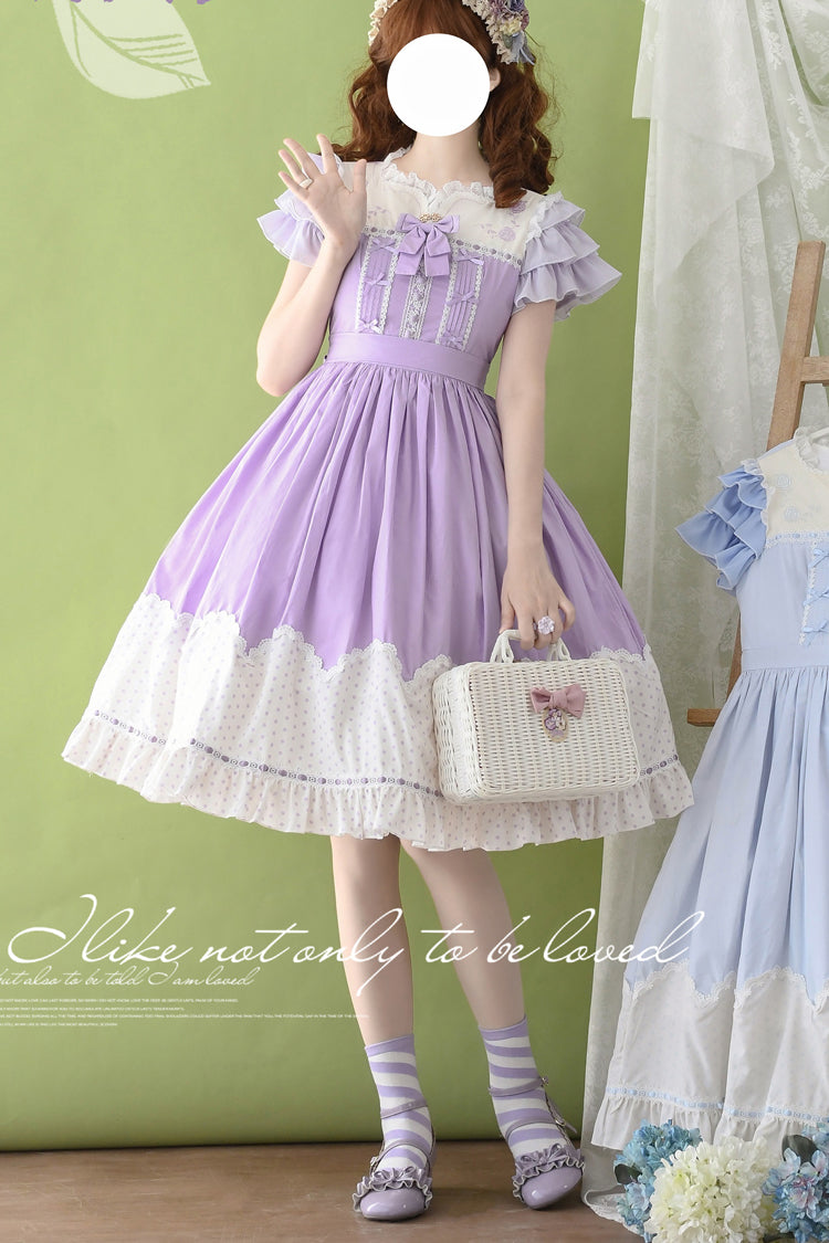 Summer Wind Short Sleeves Polka Dot Print Ruffle Embroidery Sweet Lolita Dress 3 Colors