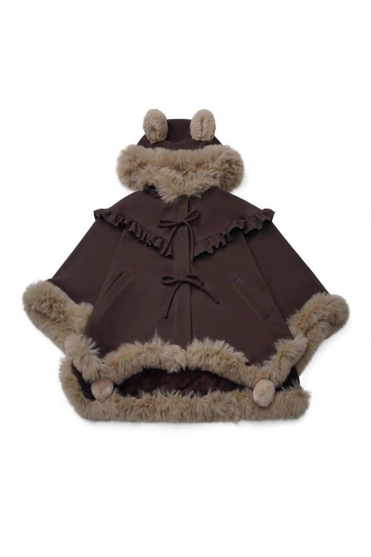 Brown Fluffy Little Bear Sleeveless Printed Ruffled Bow Sweet Lolita Strap Dress