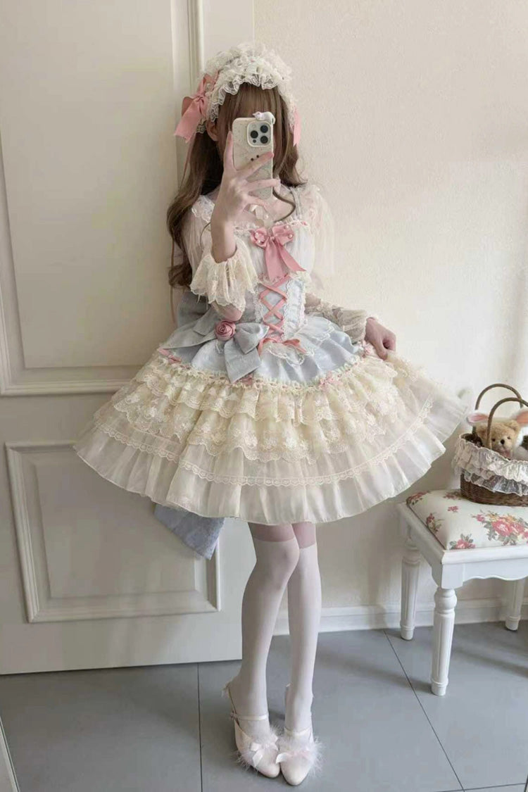 Blue Rose Canticle Sleeveless Multi-Layered Bowknot Lace Lace-Up Pearl Ballet Sweet Lolita Jsk Dress
