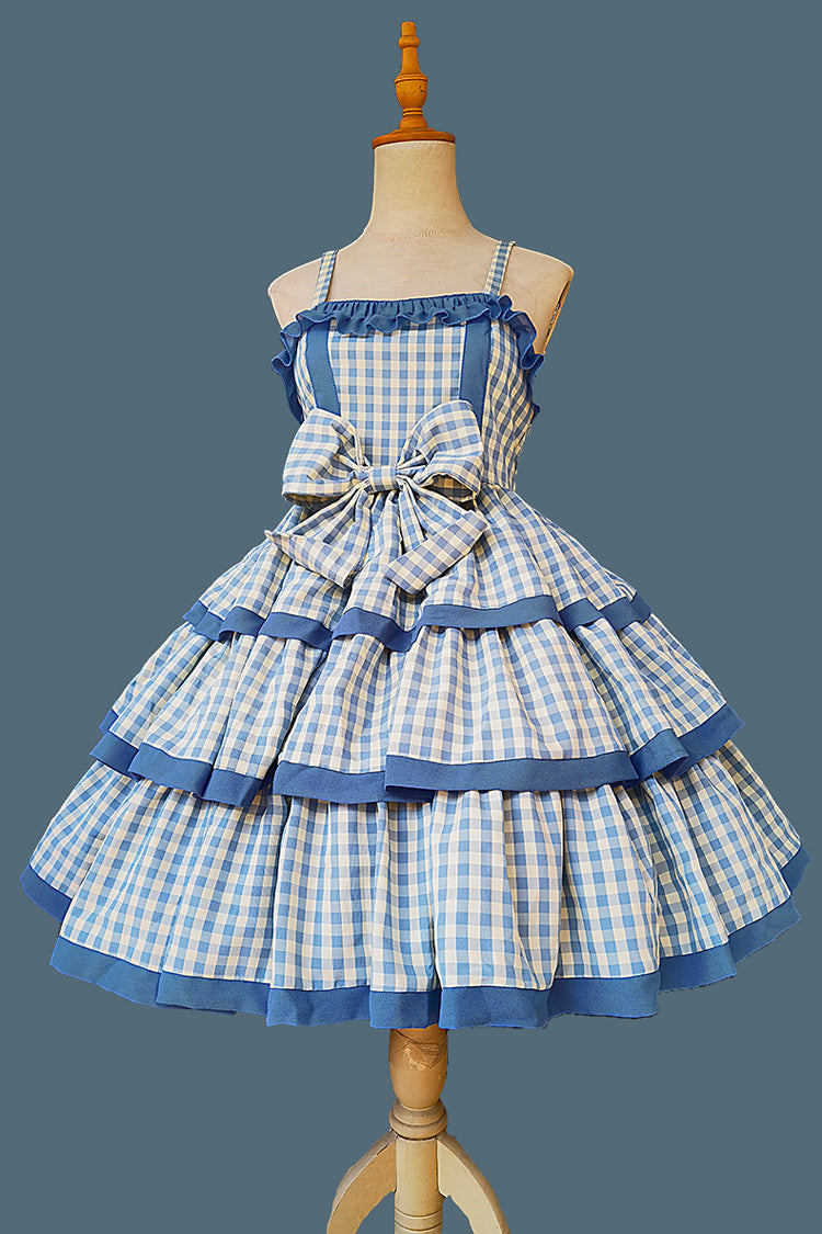 Blue Cloth Cat Triple-Layered Plaid Print Ruffle Bowknot Sweet Lolita Dress 2 Colors