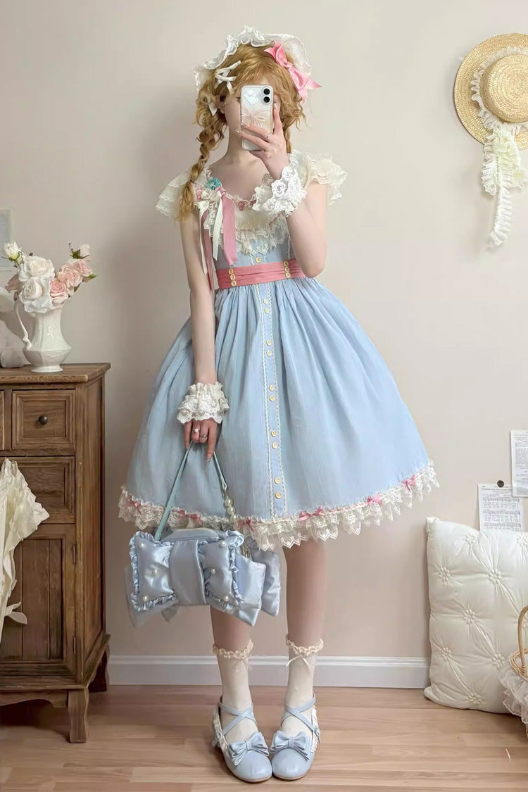 Blue Sakura's Spring Resonance Sleeveless Ruffled Bow Sweet Lolita Jsk Dress (Short Version)