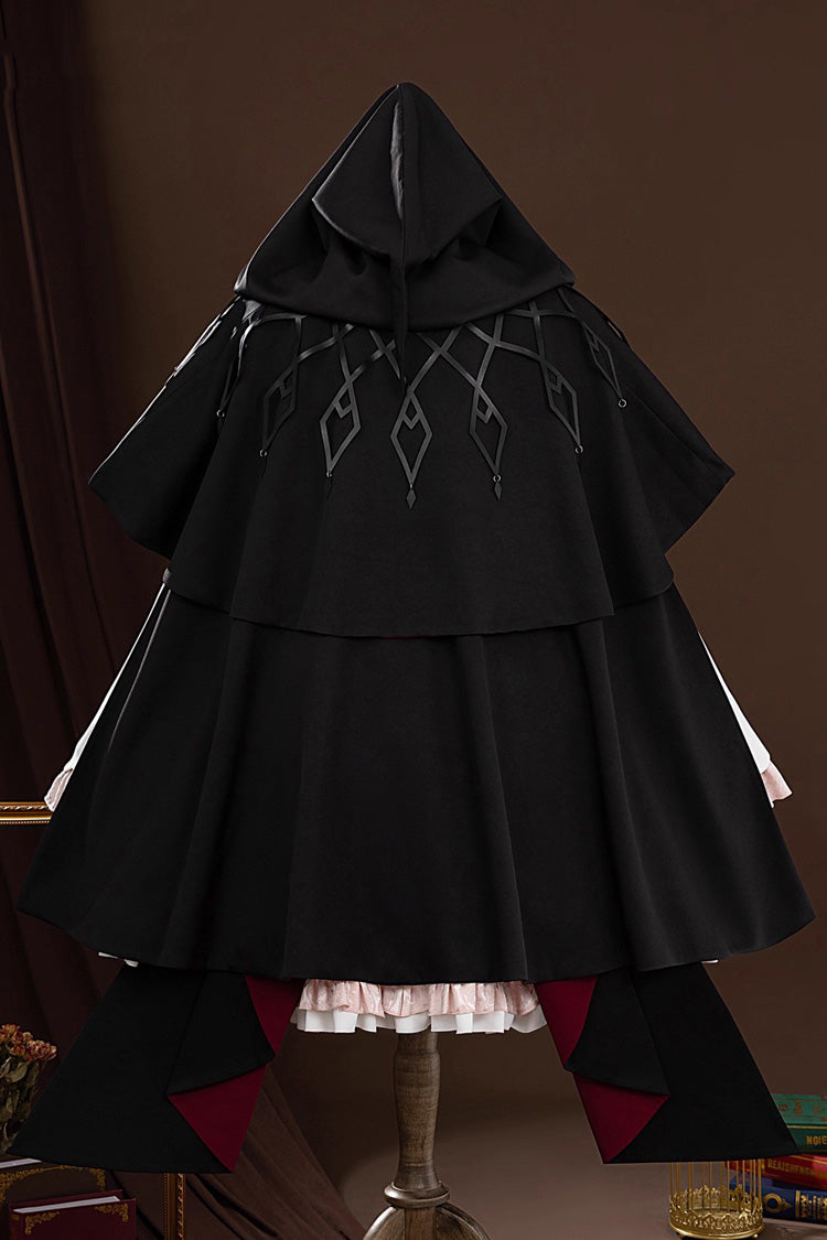 Black Yog-Sothoth's Courtyard Cosplay Tereboka Little Reaper Long Sleeves Ruffle Cardigan Bowknot Lace Hooded Gothic Lolita Dress Set