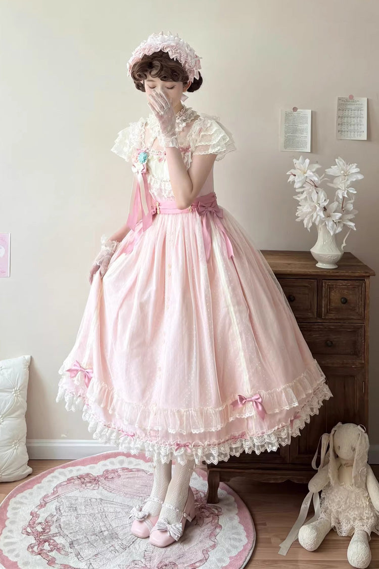 Pink Sakura's Spring Resonance Sleeveless Ruffled Bow Sweet Lolita Jsk Dress (Long Version)