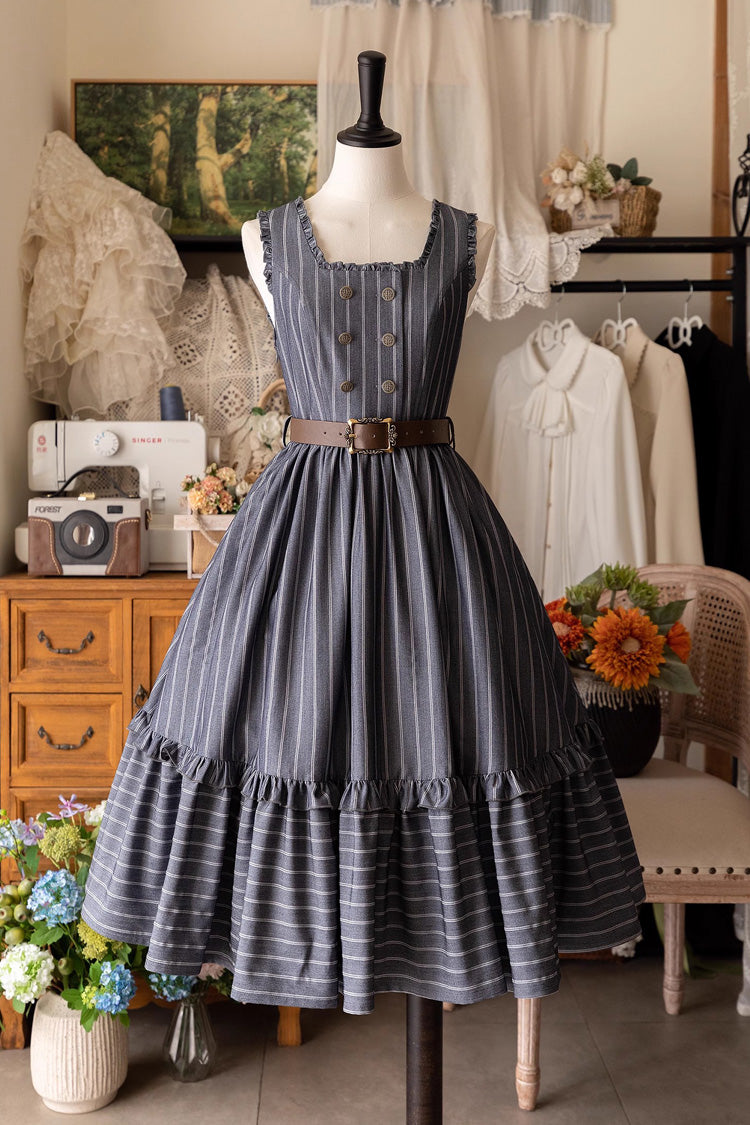 Small Estate Sleeveless Ruffle Fishbone Classic Vintage Elegant Lolita Dress 3 Colors