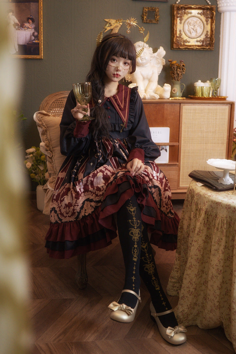 Angel's Redemption Long Sleeves Angel Print Ruffle Bowknot Sweet Lolita Dress 3 Colors