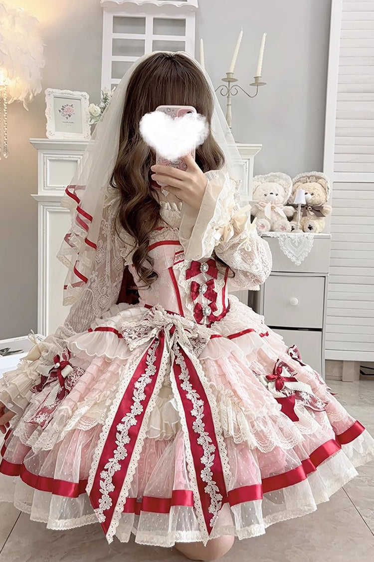 Pink Moonstone Sleeveless Ruffle Embroidery Bowknot Lace Fishbone Sweet Princess Lolita Dress