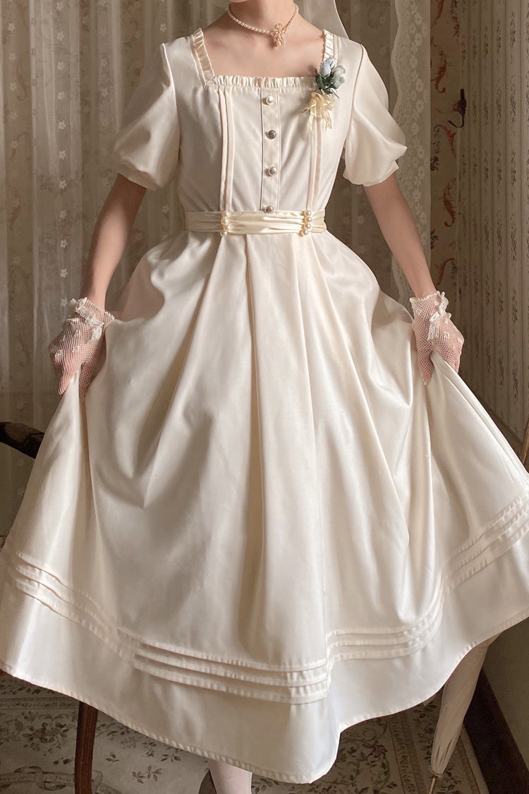 Apricot Random Thoughts Square Collar Short Sleeves Ruffle Classic Vintage Elegant Lolita Dress