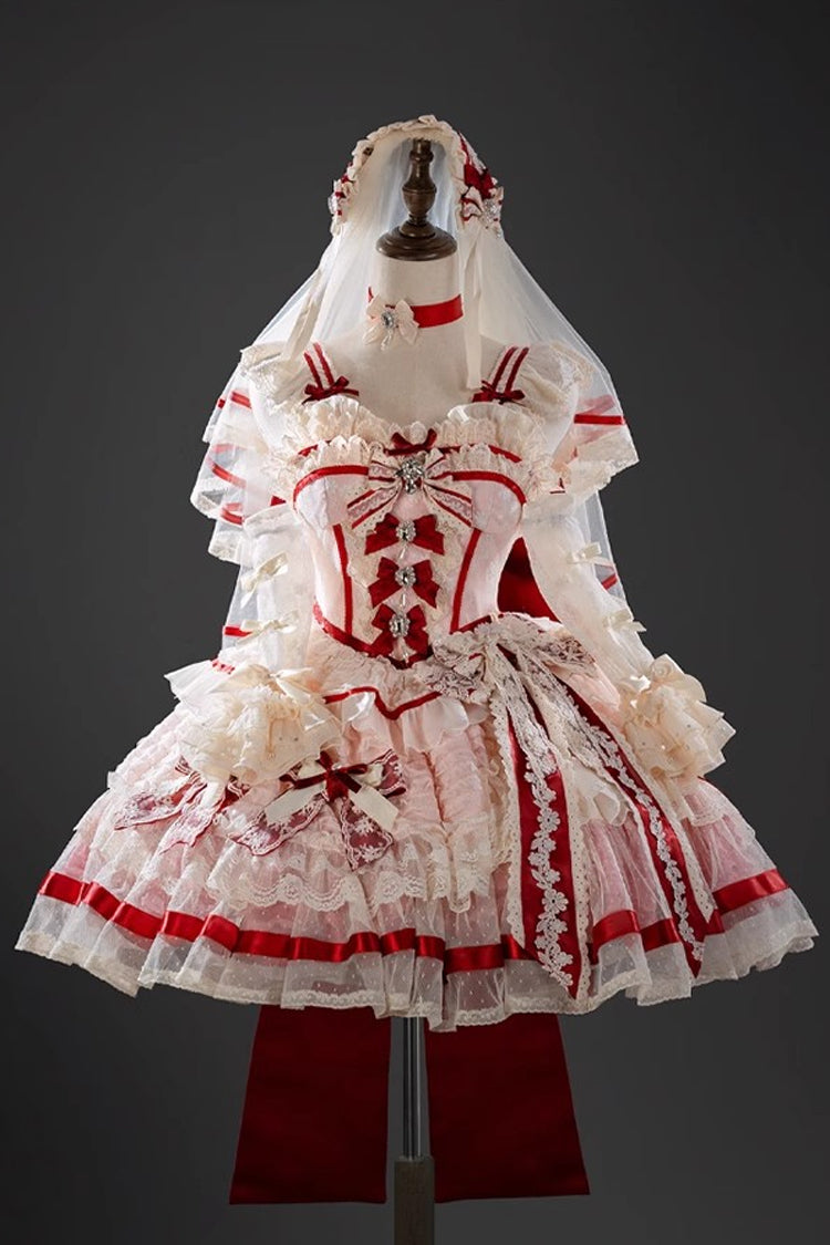 Pink Moonstone Sleeveless Ruffle Embroidery Bowknot Lace Fishbone Sweet Princess Lolita Dress