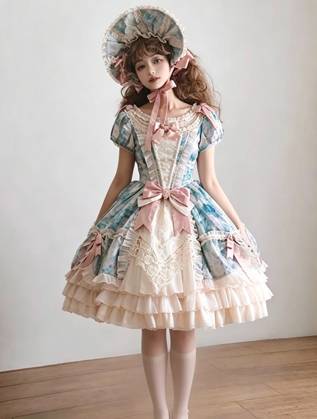 Angel Heart Sky Oil Painting Print Ruffle Cardigan Bowknot Sweet Princess Lolita Dress 3 Colors