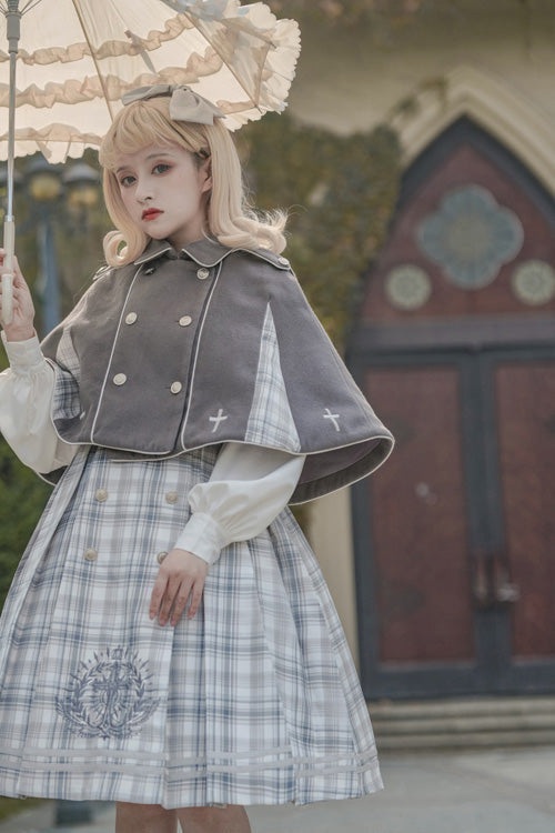Grey Royal Detective Stripe Print Long Sleeves Classic Lolita OP Dress