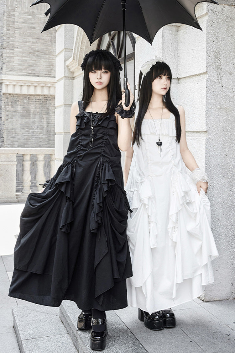 White Dream Sleeveless Ruffle Gothic Lolita Strap Dress