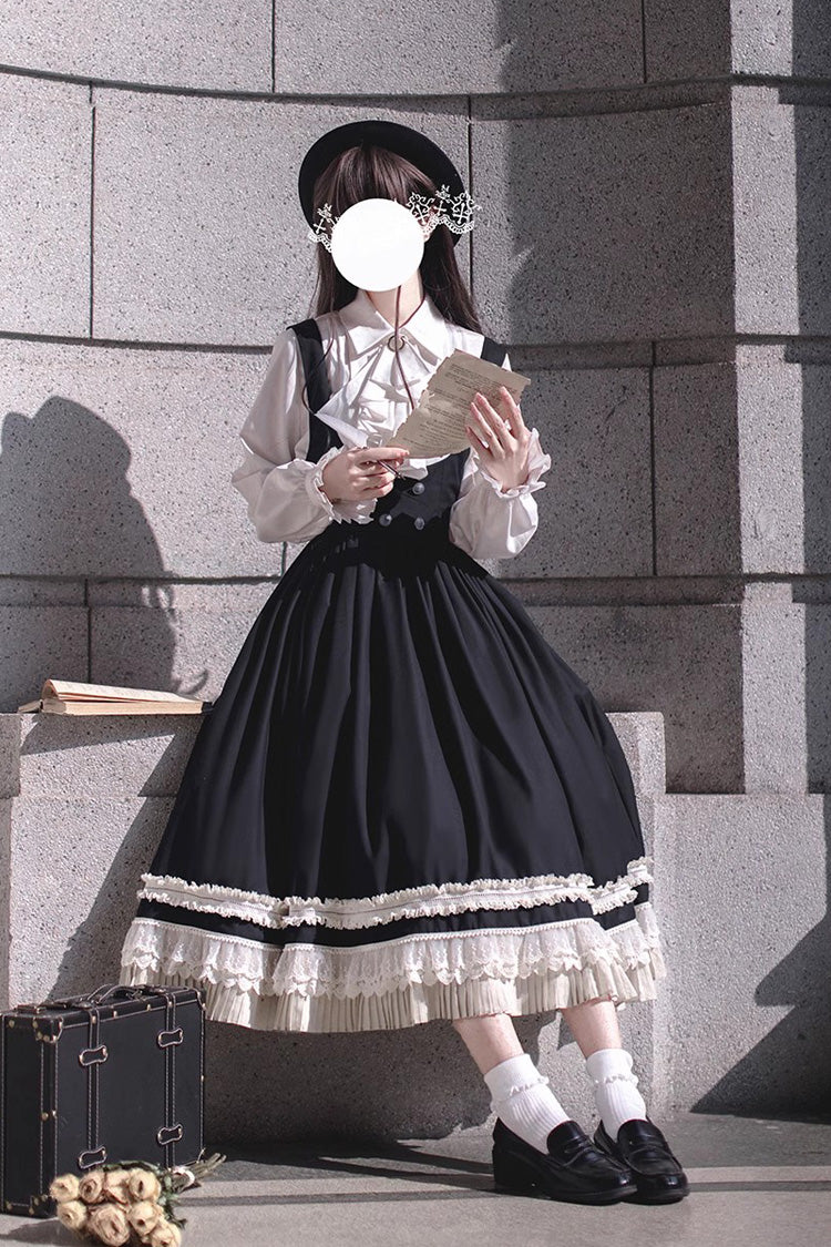 Black Ruffle Bowknot Lace Elegant Lolita Jumper Dress