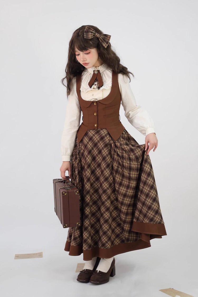 Brown Broken Pocket Watch Printed Detective-Style Classic Lolita Full Skirt