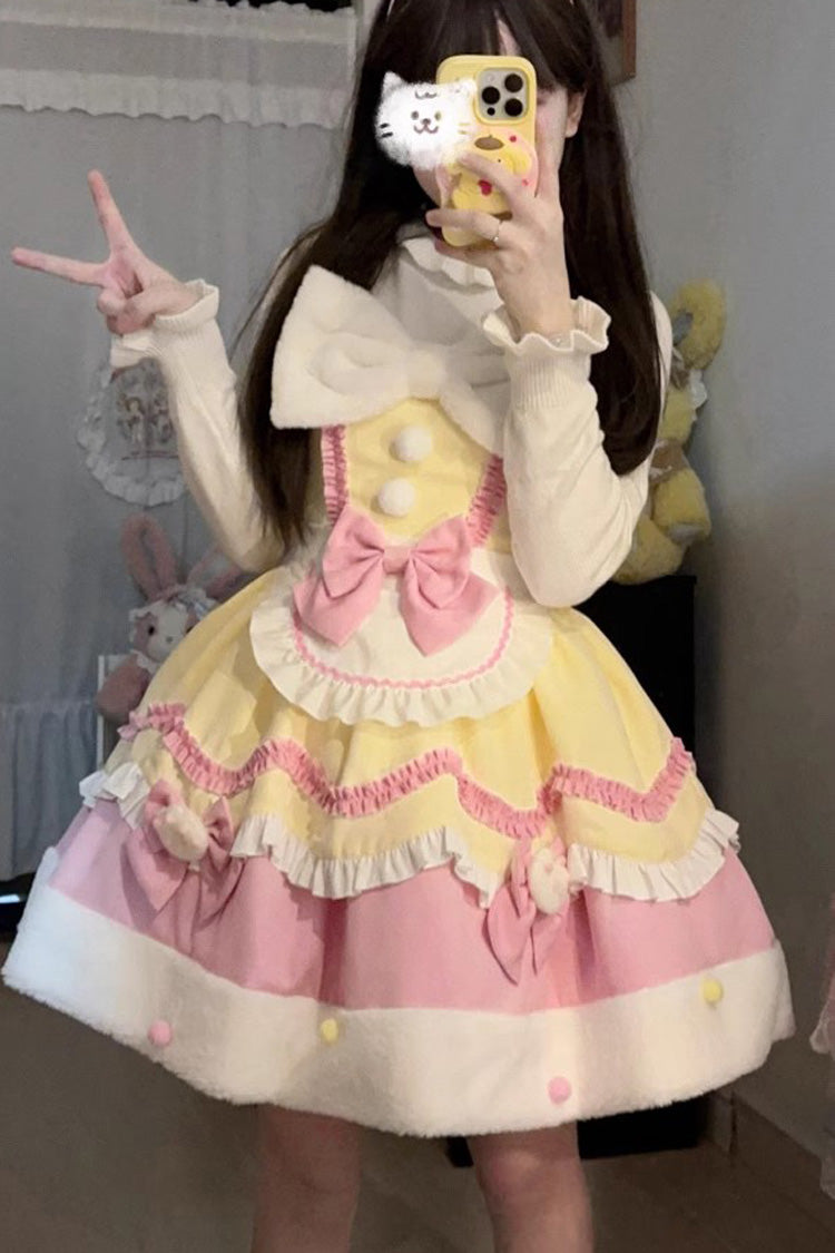 Cream Snow Cat Winter Ruffle Bowknot Sweet Lolita Jsk Dress 3 Colors