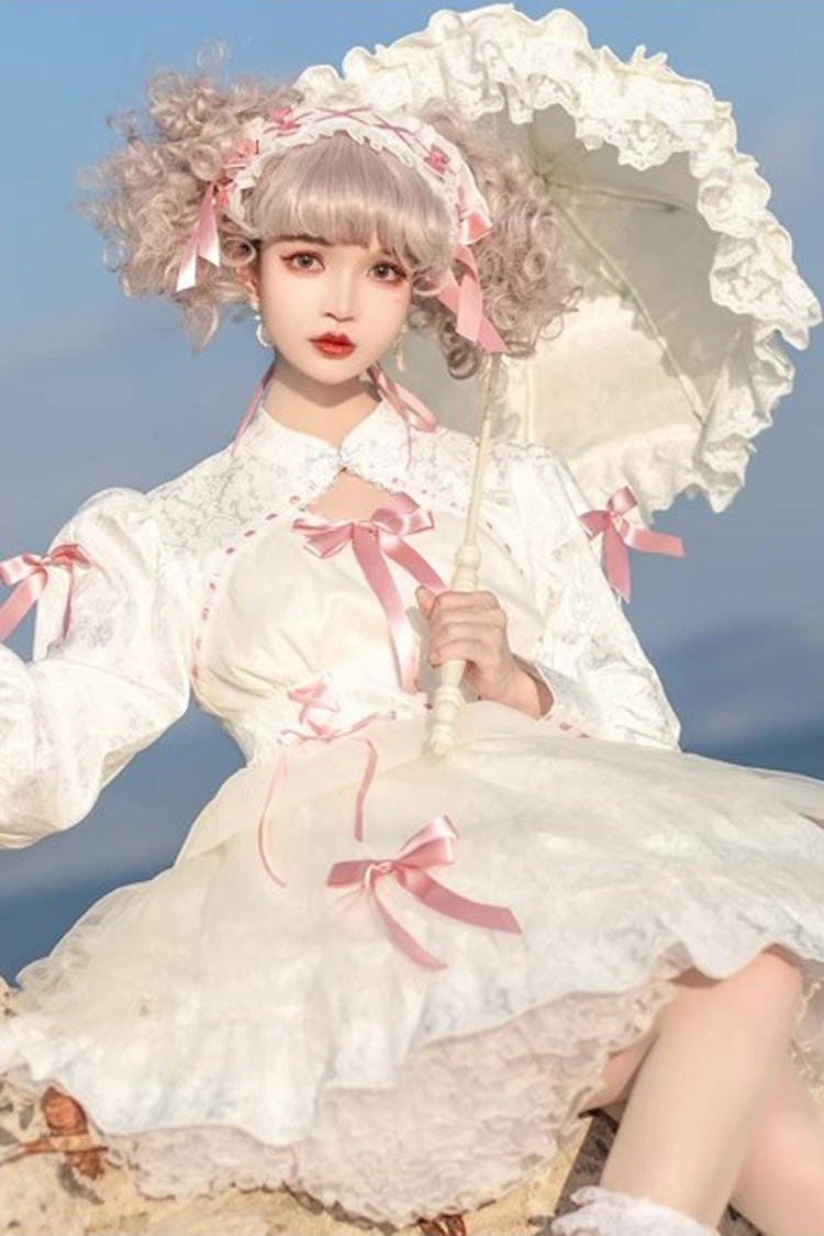Love Song Long Sleeves Multi-Layered Jacquard Ruffle Bowknot Sweet Gothic Lolita Dress 3 Colors