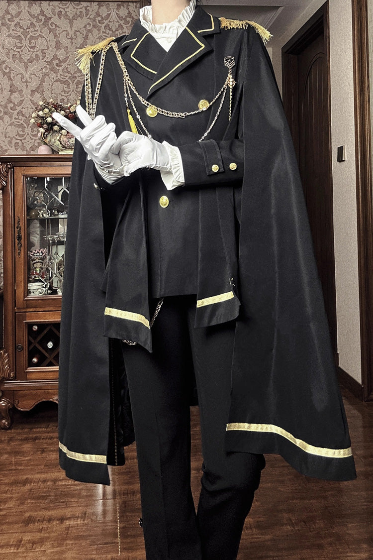 Black Lapel Collar Long Sleeves Ouji Military Prince Handsome Lolita Suit Coat