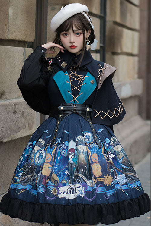 Dark Bule Sea of Abyss Japanese Style Ruffled Classic Lolita JSK Dress