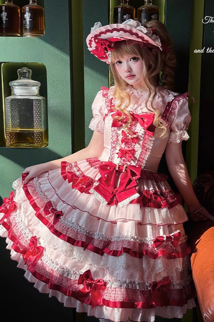Red Ribbon Berries Sleeveless Multi-Layered Ruffle Bowknot Lace Sweet Lolita Jsk Dress