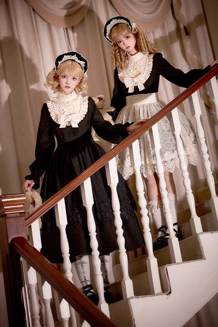 Black Twilight Choir Long Sleeves Bowknot Lace Sweet Vintage Lolita Dress 2 Versions