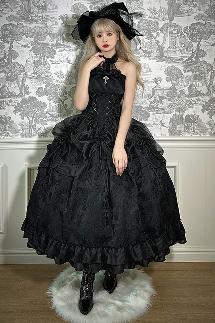 Solid Color The Mystery of The Doll Halterneck Ruffle Bowknot Drawstring Gothic Lolita Dress 4 Colors