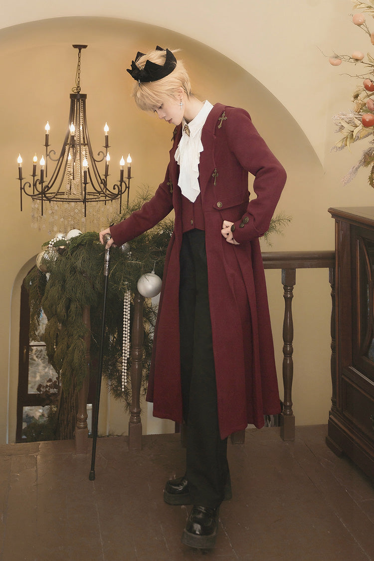 Dark Red The Legend of Dracula Long Sleeves Gothic Prince Handsome Cool Ouji Lolita Coat
